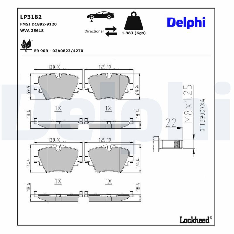 Piduriklotsi komplekt, ketaspidur, DELPHI LP3182