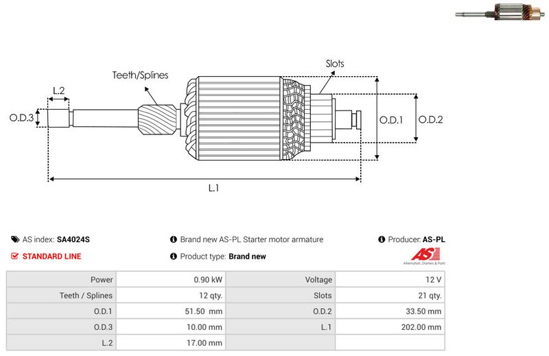 AS-PL SA4024S Armature, starter