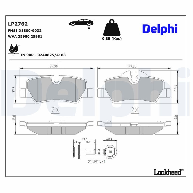 DELPHI LP2762 Brake Pad Set, disc brake