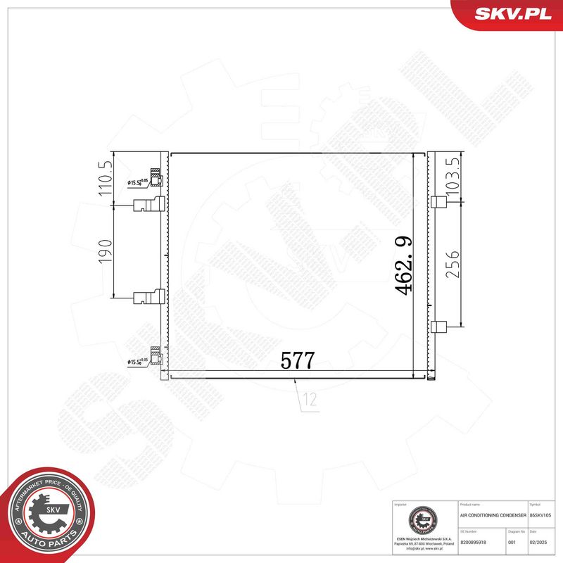 ESEN SKV 86SKV105 Condenser, air conditioning
