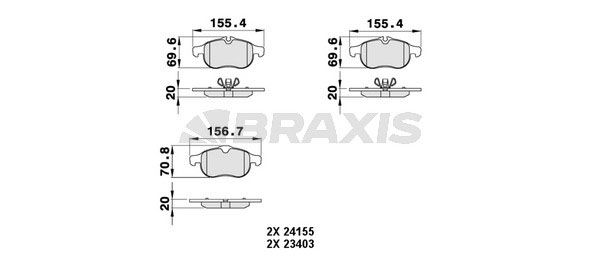 Комплект гальмівних накладок, дискове гальмо, Braxis AA0487