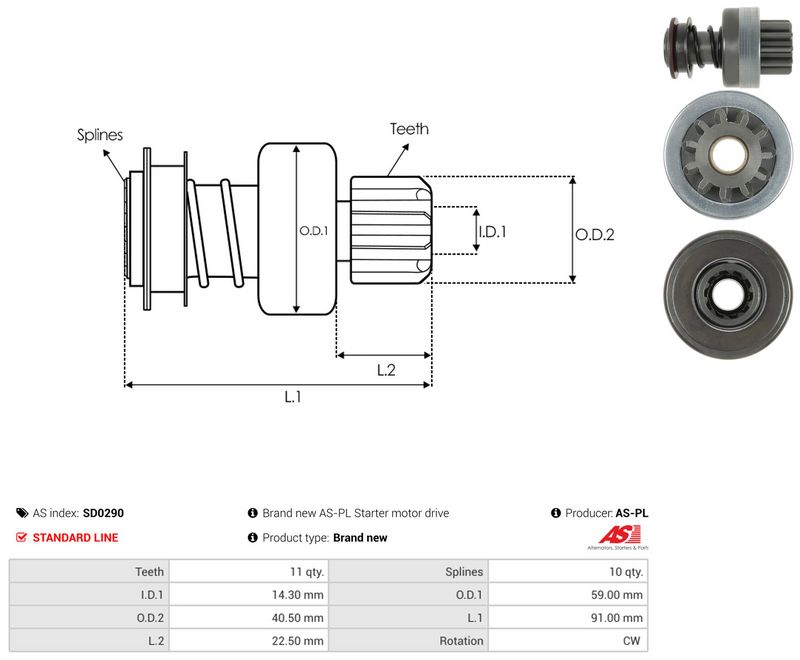 AS-PL SD0290 Freewheel Gear, starter