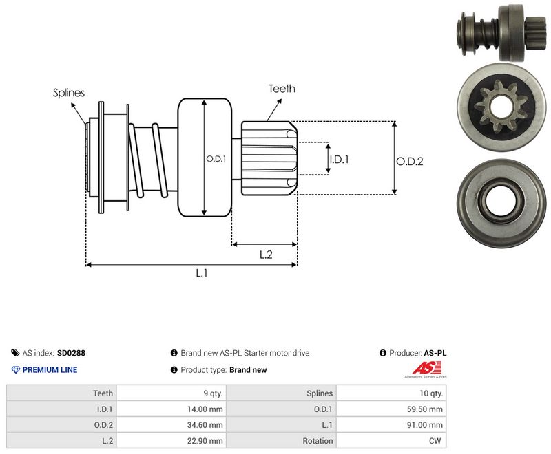 AS-PL SD0288 Freewheel Gear, starter