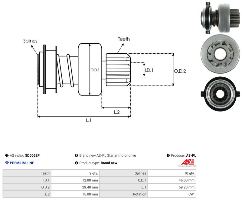 AS-PL SD0052P Freewheel Gear, starter