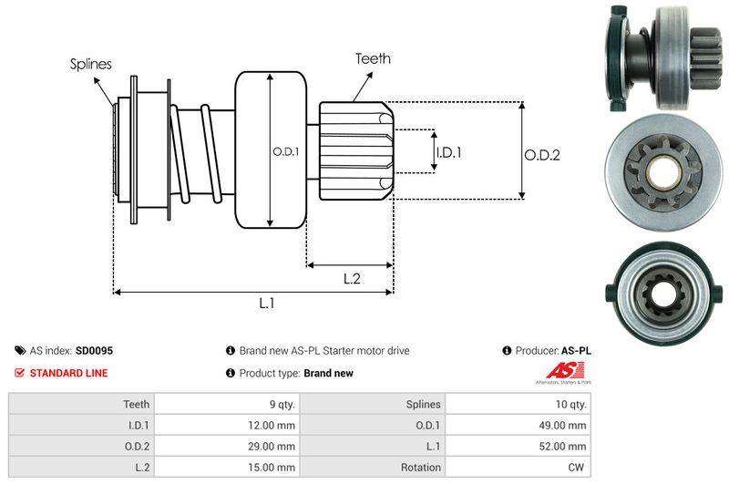 AS-PL SD0095 Freewheel Gear, starter