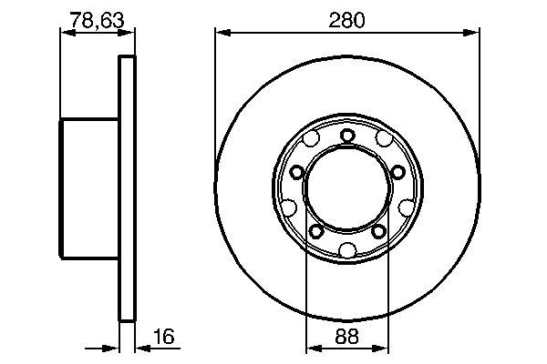 BOSCH диск гальмівний передній Mercedess 207-507D 77-95 280*16кр.2