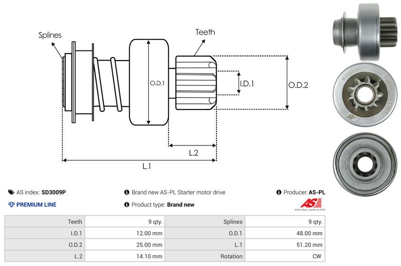 AS-PL SD3009P Freewheel Gear, starter