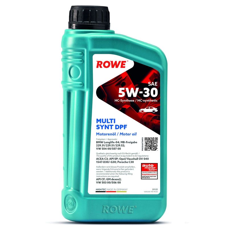 ROWE 20125-0010-99 Олива 5W-30 HIGHTEC MULTI SYNT DPF (1L) (BMW LL-04/MB229.51/229.31/229.52/VW504 00/507 00)