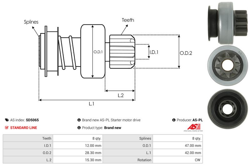 AS-PL SD5065 Freewheel Gear, starter