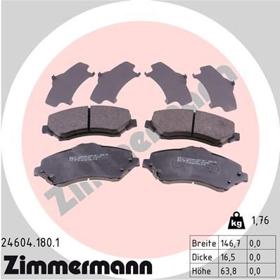 Комплект гальмівних накладок, дискове гальмо, Zimmermann 246041801