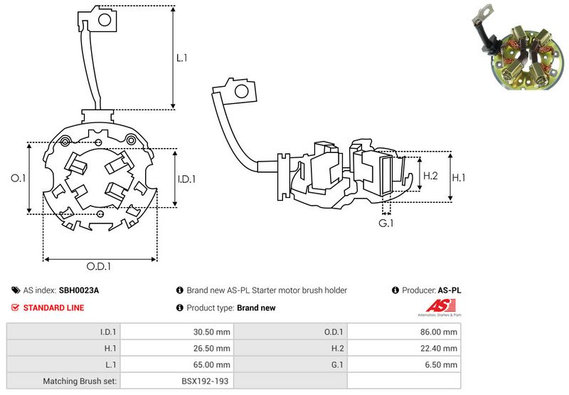 Kinnitus, süsinikuharjad, AS-PL SBH0023A