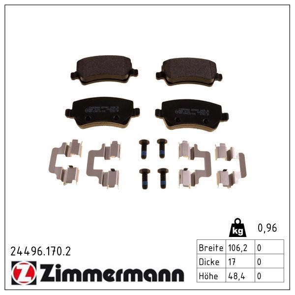 комплект спирачно феродо, дискови спирачки ZIMMERMANN