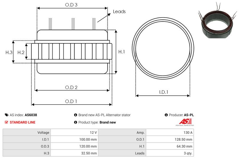 AS-PL AS6038 Stator, alternator