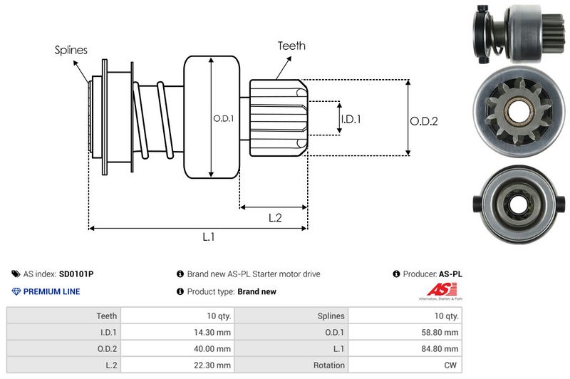 AS-PL SD0101P Freewheel Gear, starter