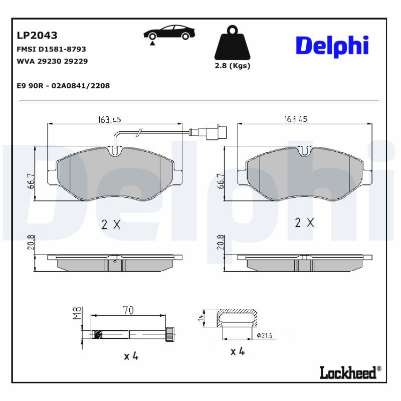 Piduriklotsi komplekt, ketaspidur, DELPHI LP2043