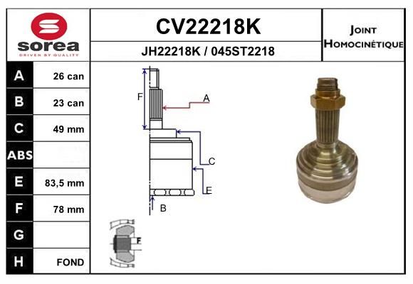 EAI csuklókészlet, hajtótengely CV22218K