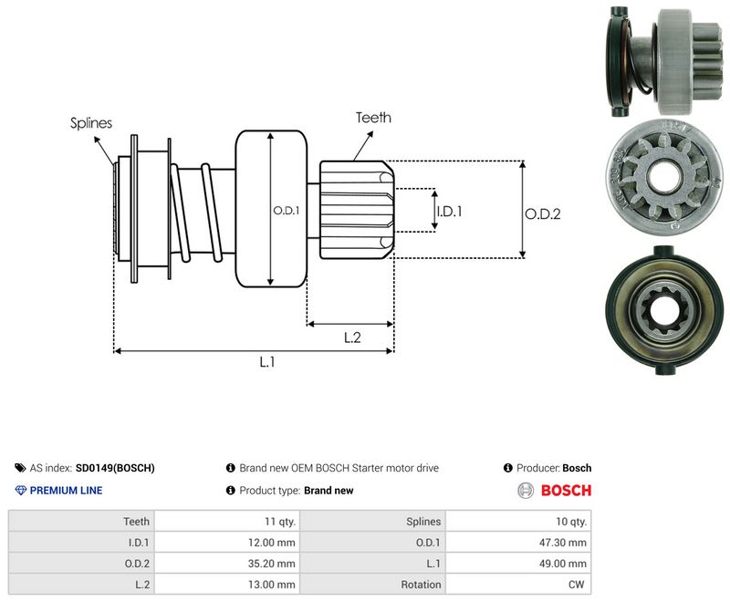 AS-PL SD0149(BOSCH) Freewheel Gear, starter