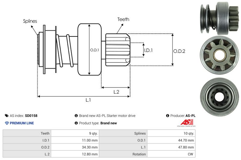 AS-PL SD0158 Freewheel Gear, starter