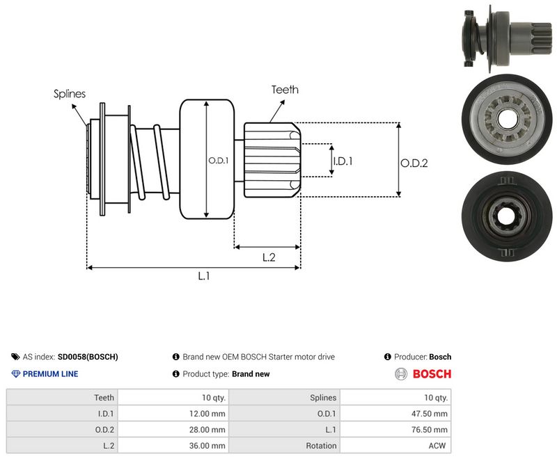 AS-PL SD0058(BOSCH) Freewheel Gear, starter