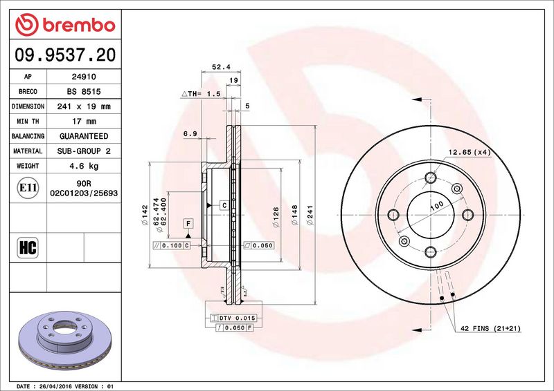 BREMBO féktárcsa 09.9537.20