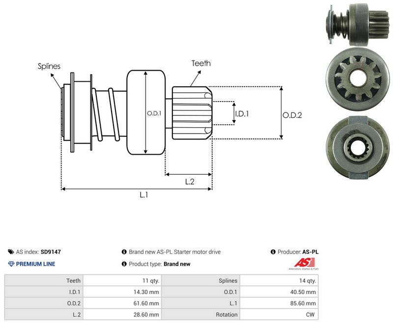 AS-PL SD9147 Freewheel Gear, starter