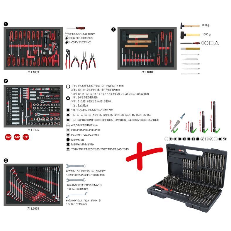 Universal system inläggsatser 4 lådor med 515 premiumverktyg