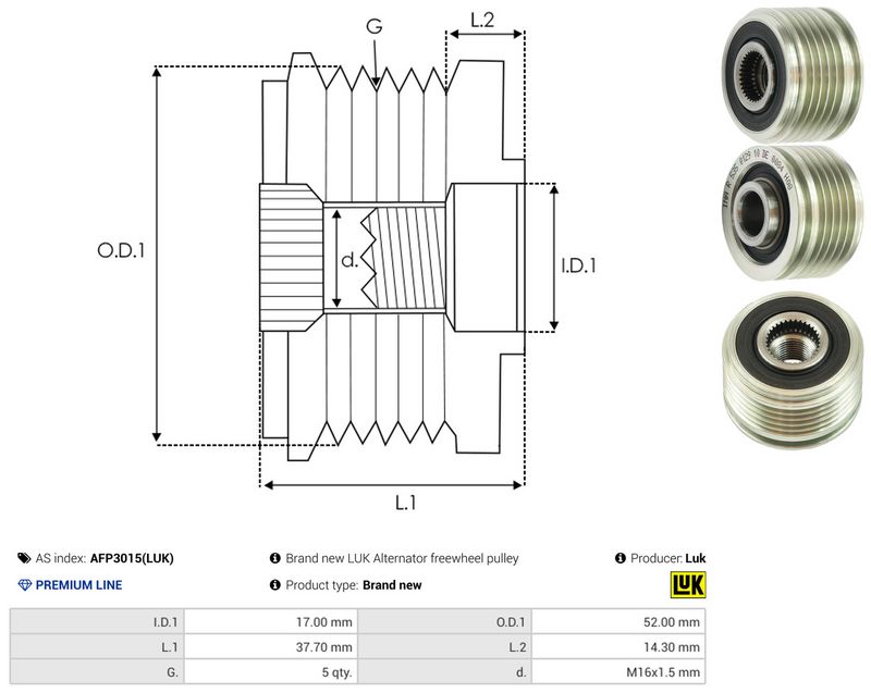 AS-PL AFP3015(LUK) Alternator Freewheel Clutch