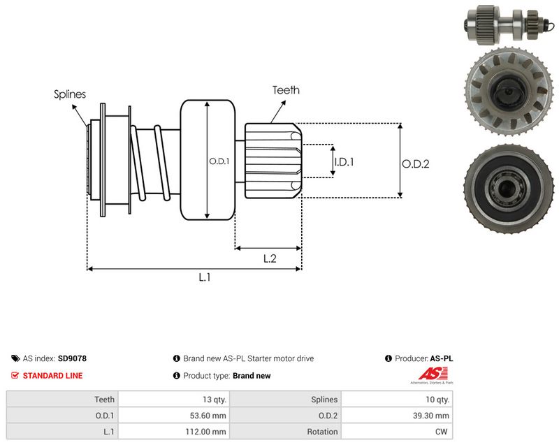 AS-PL SD9078 Freewheel Gear, starter