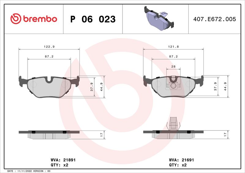 BREMBO fékbetétkészlet, tárcsafék P 06 023