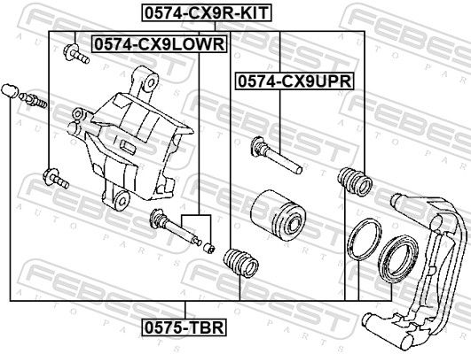 Комплект напрямних втулок, гальмівний супорт, Febest 0574-CX9R-KIT