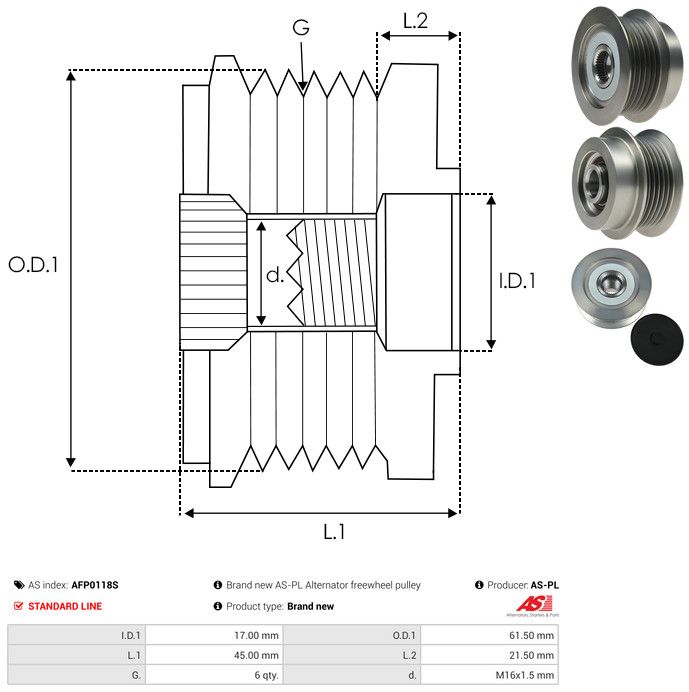 AS-PL AFP0118S Alternator Freewheel Clutch