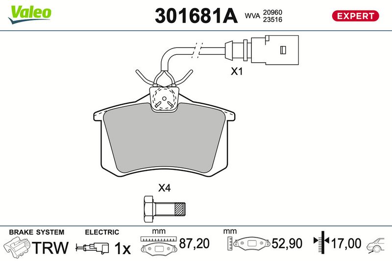 Sada brzdových destiček, kotoučová brzda 301681A