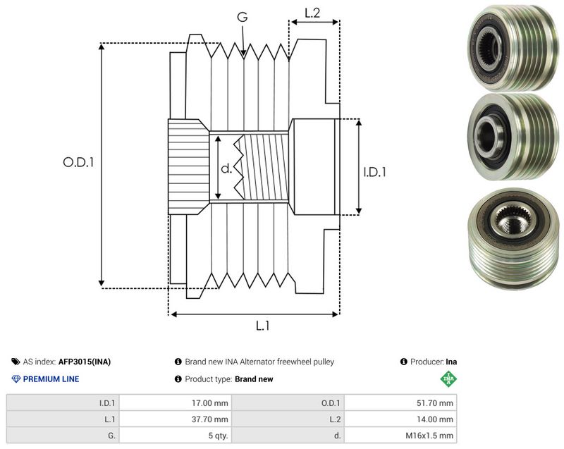 AS-PL AFP3015(INA) Alternator Freewheel Clutch