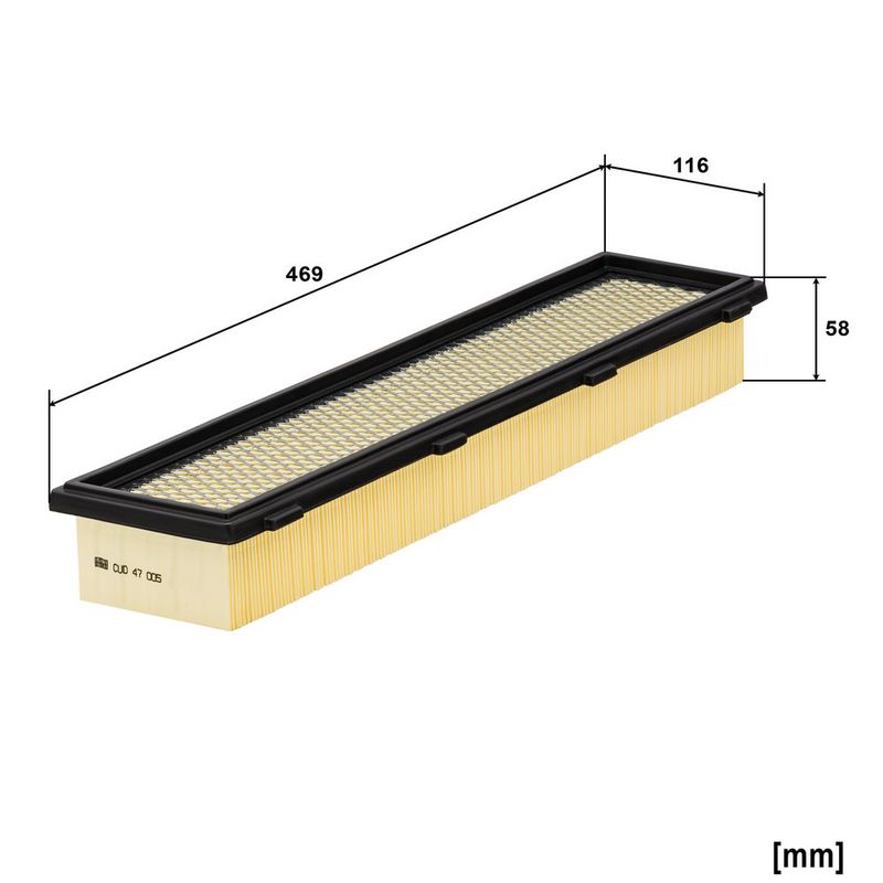 Cabinefilter 469x116x58, patroon past: ABG SD200DX, SD200F  AG CHEM 1254, 554  AGCO R62, R72  ARMATRAC 1104  BASAK 2090, 2100, 2110  BOMAG BW284  CASE IH 5140, 621, 780 C, 100, 50, 60, 70, 80, 90