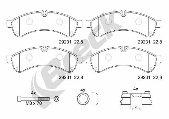 Комплект гальмівних накладок, дискове гальмо, Breck 292310070300