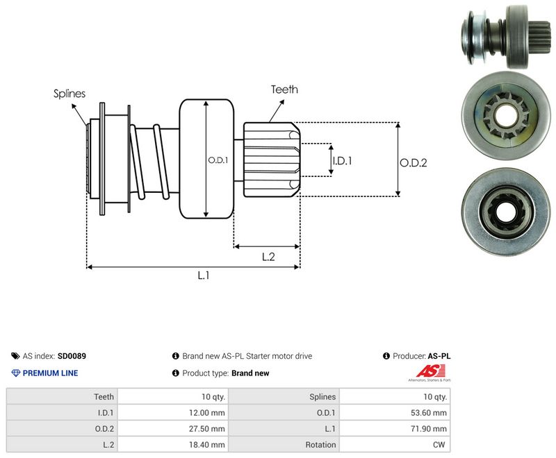 AS-PL SD0089 Freewheel Gear, starter