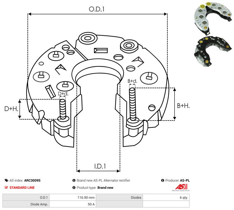 AS-PL ARC3009S Rectifier, alternator