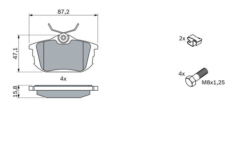 BOSCH гальмівні колодки задній MITSUBISHI 1,6-1,9: Carisma, Spase Star 00- VOLVO 1,6-2,0 S40/V40 97-