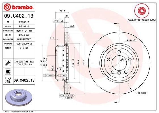 BREMBO Remschijf 09.C402.13