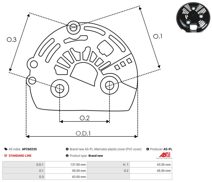 AS-PL APC6023S Protective Cap, alternator