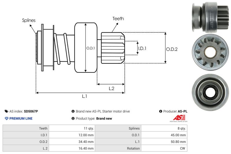 AS-PL SD5067P Freewheel Gear, starter