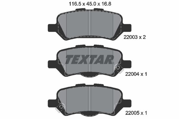 Комплект гальмівних накладок, дискове гальмо, Textar 2200301