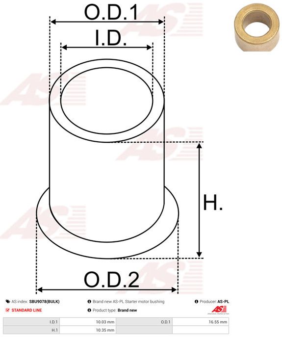 AS-PL SBU9078(BULK) Bush, starter shaft