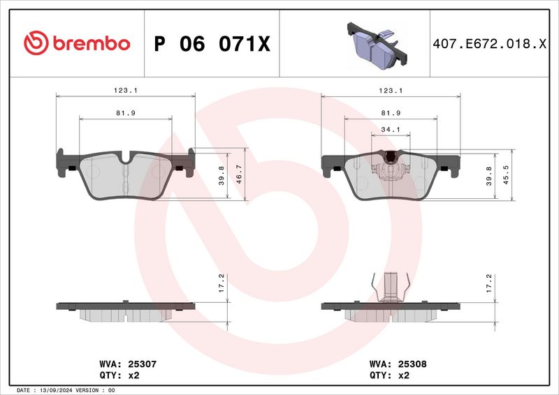 Piduriklotsi komplekt, ketaspidur, BREMBO P 06 071X
