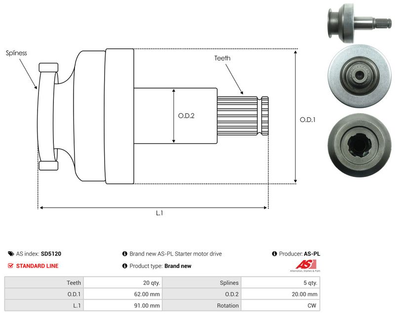 Hammastrummel, starter, AS-PL SD5120