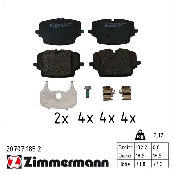 комплект спирачно феродо, дискови спирачки ZIMMERMANN