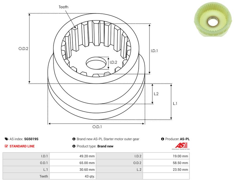 Remondikomplekt, Starter, AS-PL SG5019S