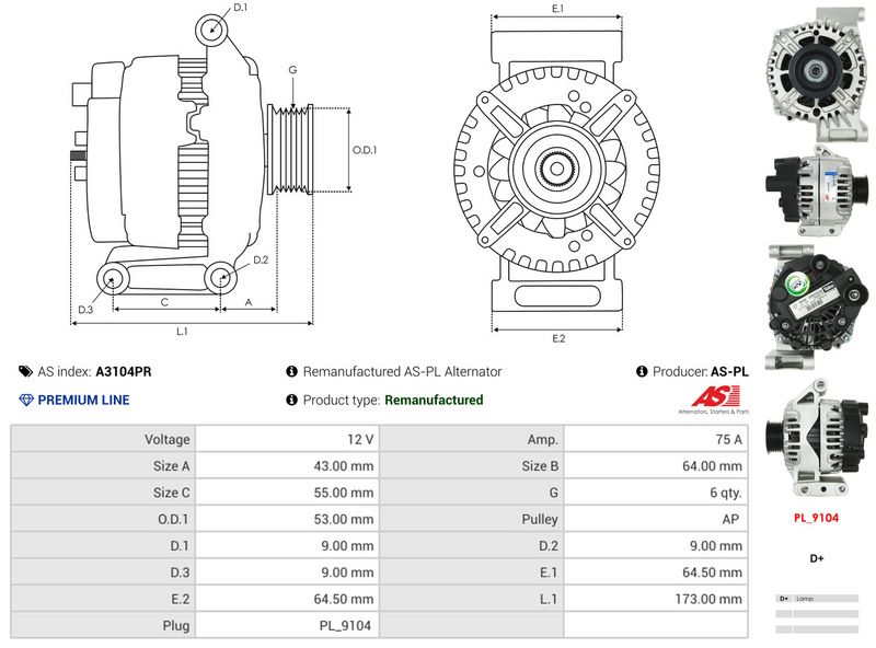 AS-PL A3104PR Alternator