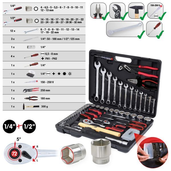 1/4"+1/2" Universal verktygssats, 88-delars