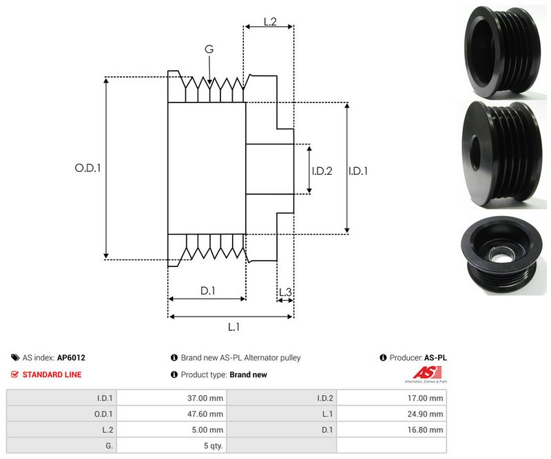 AS-PL AP6012 Belt Pulley, alternator